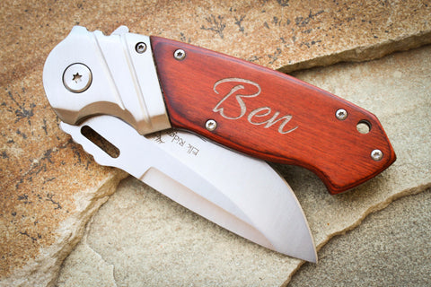 Elk Ridge Hardwood Folding Knife with Pocket Clip-Personalized pocket knife-EngraveMeThis