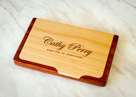 Rosewood and Maple Business Card Holder-personalized business card case-EngraveMeThis