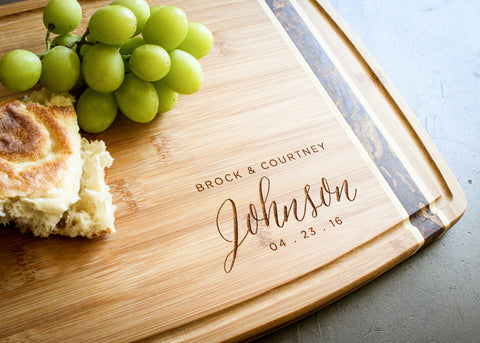 Bamboo Cheese Board with End Grain Inlay-personalized cutting board-EngraveMeThis