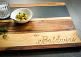 Laser engraved cutting board with slate detail
