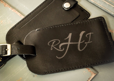 Black Leather Luggage Tag-personalized luggage tag-EngraveMeThis