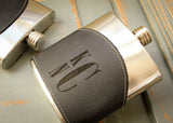 Black Top Grain Leather Flask-personalized top shelf leather flask-EngraveMeThis