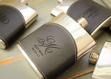 Black Top Grain Leather Flask-personalized top shelf leather flask-EngraveMeThis