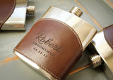 Brown Top Grain Leather Flask-personalized top shelf leather flask-EngraveMeThis