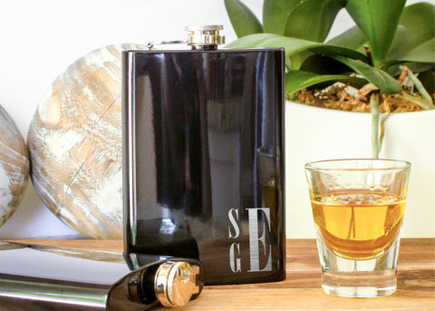 Monogrammed Black Hip Flask-personalized stainless steel hip flask-EngraveMeThis