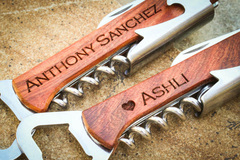 Wood Bottle Opener with Corkscrew-personalized bottle opener-EngraveMeThis