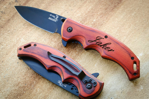 Elk Ridge Paccawood Folding Knife - Black Blade-Personalized pocket knife-EngraveMeThis