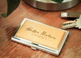 Stainless Steel and Alder Business Card Holder-personalized business card case-EngraveMeThis
