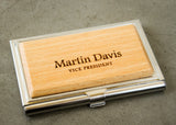 Stainless Steel and Alder Business Card Holder-personalized business card case-EngraveMeThis