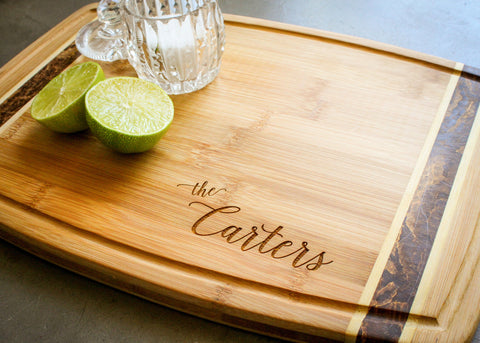 Bamboo Drip Board with End Grain Inlay-personalized cutting board-EngraveMeThis