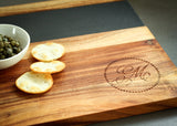 custom engraved cutting board with slate detail