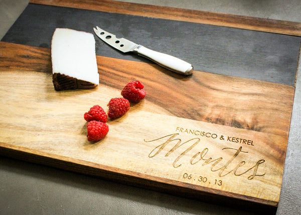 Personalized cutting board with slate detail