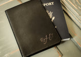 Black Leather Passport Holder-personalized passport case-EngraveMeThis