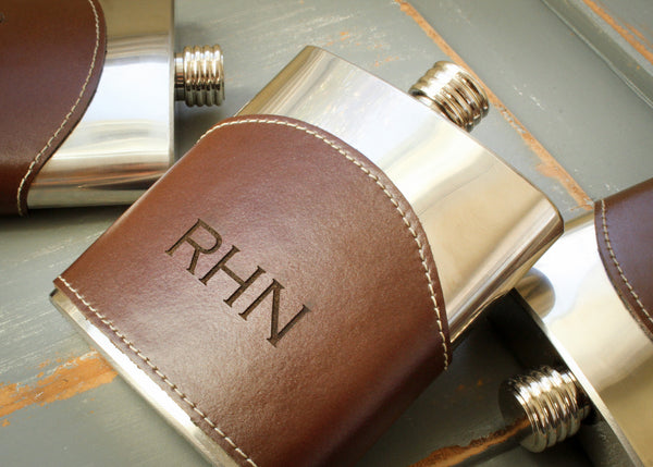 Genuine Leather Flask in Brown-personalized top shelf leather flask-EngraveMeThis