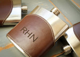 Monogrammed Leather Flask in Brown-personalized top shelf leather flask-EngraveMeThis