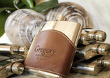 Brown Top Grain Leather Flask-personalized top shelf leather flask-EngraveMeThis