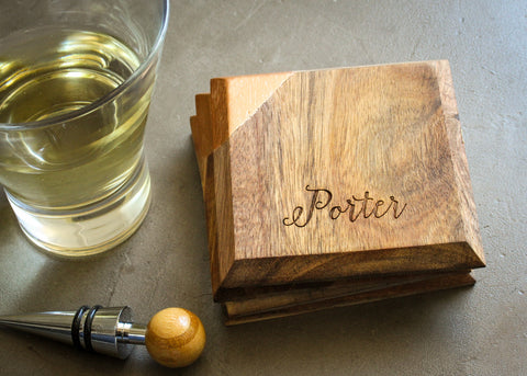 Natural Wood Grain Coaster Set-custom personalized coaster set-EngraveMeThis