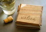 personalized wood coasters with copper accent