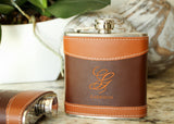 Brown Two Tone Leather Hip Flask-personalized top shelf leather flask-EngraveMeThis