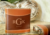 Two Tone Leather Hip Flask-personalized top shelf leather flask-EngraveMeThis
