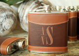 Flask in Two-Tone Brown Leather-personalized top shelf leather flask-EngraveMeThis