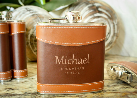 Leather Hip Flask-personalized top shelf leather flask-EngraveMeThis