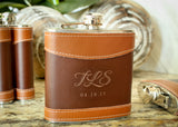 Flask in Two-Tone Brown Leather-personalized top shelf leather flask-EngraveMeThis
