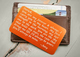 Orange Wallet Insert Card-engraved wallet card father of the bride gift-EngraveMeThis