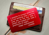 Red Wallet Insert Card-engraved wallet card father of the bride gift-EngraveMeThis