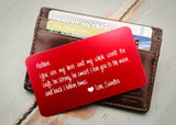 Red Wallet Insert Card-engraved wallet card father of the bride gift-EngraveMeThis